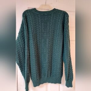 Gant Mens Large Green Cable Textured Knit Sweater Pullover Top Cotton Academia